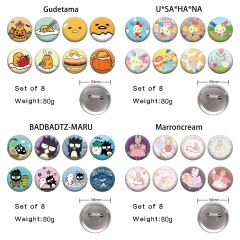 58mm 8PCS/SET 8 Styles Sanrio Cartoon Pin Anime Tinplate Brooch
