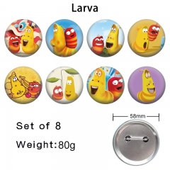 58mm 8PCS/SET Larva Cartoon Pin Anime Tinplate Brooch