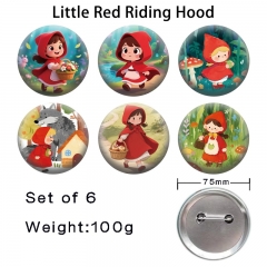 75mm 6PCS/SET 2 Styles Little Red Riding Hood Cartoon Pin Anime Tinplate Brooch