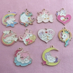 10 Styles 10PCS/SET Unicorn Cartoon DIY Anime Alloy Pendant