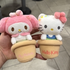 美乐蒂猫咪盆栽卡通蝴蝶结挂件毛绒公仔背包挂饰拉链小收纳包可爱