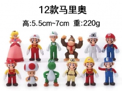 12PCS/SET 5.5cm~7cm Super Mario Bro Cartoon Anime PVC Figure Toy