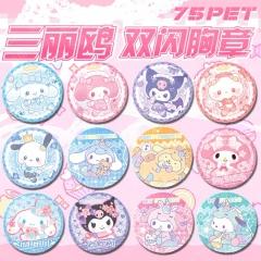 75mm 25 Styles Sanrio Hello Kitty Kuromi Cartoon Pin Anime Tinplate Brooch