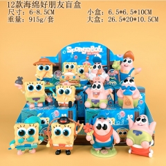 12PCS/SET 6-8.5cm SpongeBob SquarePants Cartoon Surprise Blind Box Anime PVC Figure Toy