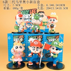 6PCS/SET 7-9cm Super Mario Bro Crayon Shin-chan Cartoon Surprise Blind Box Anime PVC Figure Toy