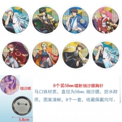 银魂 8款一套圆形镭射细沙膜胸针 58mm