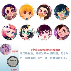 58mm 8PCS/SET Demon Slayer: Kimetsu no Yaiba Cartoon Pin Anime Tinplate Brooch