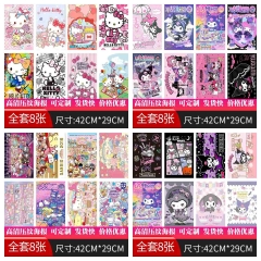6 Styles 8PCS/SET Sanrio Hello Kitty Kuromi Cartoon Cosplay Decoration Anime Poste