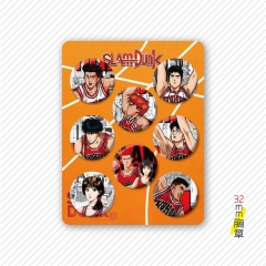 32MM 8PCS/SET Slam Dunk Cartoon Pin Anime Tinplate Brooch