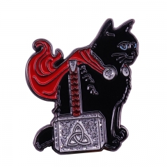 黑猫雷神胸针可爱闪亮美术印刷版漫威粉丝配件