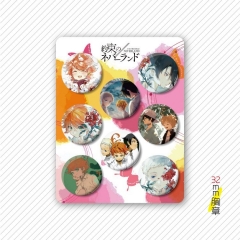 32MM 8PCS/SET The Promised Neverland Cartoon Pin Anime Tinplate Brooch