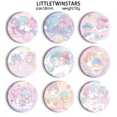 58mm 12 Styles Sanrio LITTLETWINSTARS Cartoon Pin Anime Tinplate Brooch