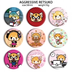 58mm 10 Styles Sanrio Aggretsuko Cartoon Pin Anime Tinplate Brooch
