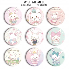58mm 10 Styles Sanrio WISH ME MELL Cartoon Pin Anime Tinplate Brooch