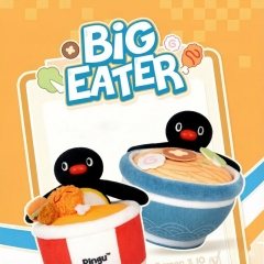 正版pingu企鹅大胃王系列吃炸鸡拉面毛绒挂件可爱玩偶挂饰礼物萌