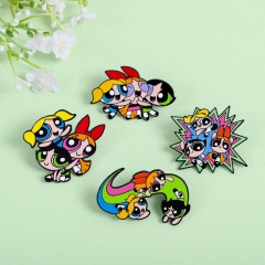 4 Styles The Powerpuff Girls Cartoon Pin Anime Alloy Brooch