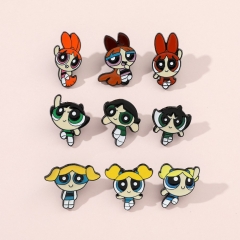 9 Styles The Powerpuff Girls Cartoon Pin Anime Alloy Brooch