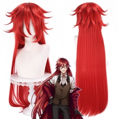 100cm320g）cospplay假发 黑执事 死神 格雷尔 红色反翘长直发动漫假发