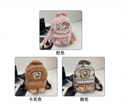通勤百搭小熊毛毛背包卡通可爱kt猫双肩包蛋仔洋气出游迷你毛绒包