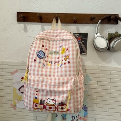 新款女中学生背包大容量卡通凯蒂猫书包护脊背包便携复古双肩背包
