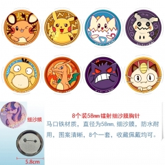 58mm 8PCS/SET Pokemon Cartoon Pin Anime Tinplate Brooch