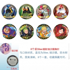 58mm 8PCS/SET One Piece Cartoon Pin Anime Tinplate Brooch