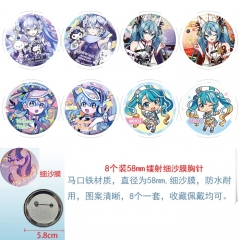 2 Styles 58mm 8PCS/SET Hatsune Miku Cartoon Pin Anime Tinplate Brooch
