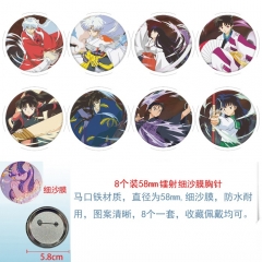 58mm 8PCS/SET Inuyasha Cartoon Pin Anime Tinplate Brooch