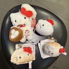 早点系列厨师挂件毛绒公仔锅贴生煎小笼包猫咪头型钥匙扣背包挂饰