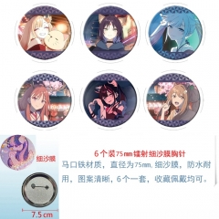 75mm 6PCS/SET Cosmic Princess Kaguya! Cartoon Pin Anime Tinplate Brooch