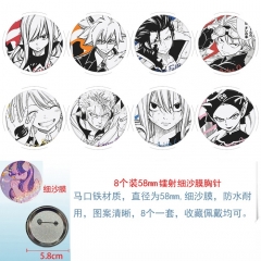 妖精的尾巴 8款一套圆形镭射细沙膜胸针 58mm