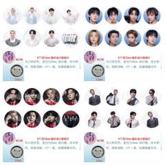 防弹少年团BTS 4 8款一套圆形镭射细沙膜胸针 58mm