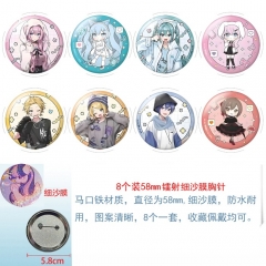 初音未来 8款一套圆形镭射细沙膜胸针 58mm