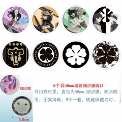 黑色四叶草2 8款一套圆形镭射细沙膜胸针 58mm