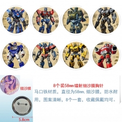 变形金刚 8款一套圆形镭射细沙膜胸针 58mm
