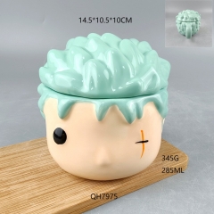 现货3D 索隆头像陶瓷杯 海贼王立体浮雕动漫角色带盖陶瓷马克杯