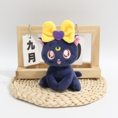 新款可爱美少女战士露娜Luna猫咪毛绒挂件蝴蝶结黑猫玩偶钥匙扣
