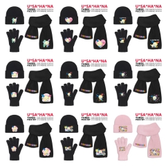 9 Styles Sanrio U*SA*HA*NA Cartoon Cap Anime Knitted Hat +Glove +Scarf Set
