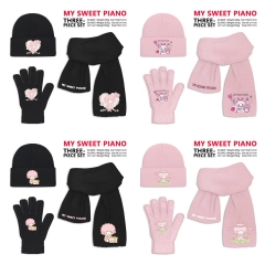 7 Styles Sanrio MY SWEET PIANO Cartoon Cap Anime Knitted Hat +Glove +Scarf Set