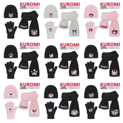 10 Styles Sanrio Kuromi Cartoon Cap Anime Knitted Hat +Glove +Scarf Set