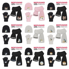 11 Styles Mofusand Cartoon Cap Anime Knitted Hat +Glove +Scarf Set