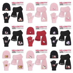 HelloKitty 动漫印花热销针织帽围巾手套三件套