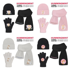 6 Styles Sanrio HUMMINGMINT Cartoon Cap Anime Knitted Hat +Glove +Scarf Set