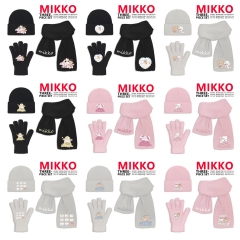 mikko 动漫印花热销针织帽围巾手套三件套
