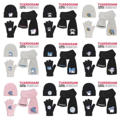 9 Styles Sanrio TUXEDOSAM Cartoon Cap Anime Knitted Hat +Glove +Scarf Set