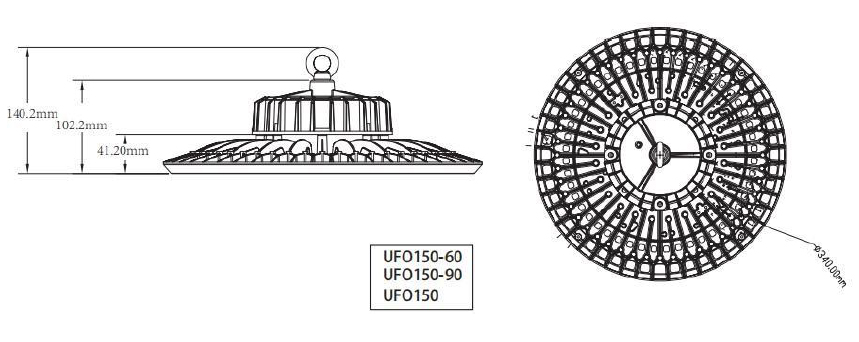 480v-150w-ufo-led-high-bay-light-size