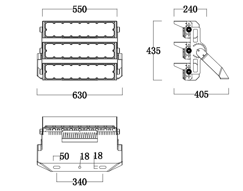 750w high mast led flood light size