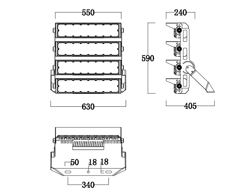 1000w high mast led flood light size