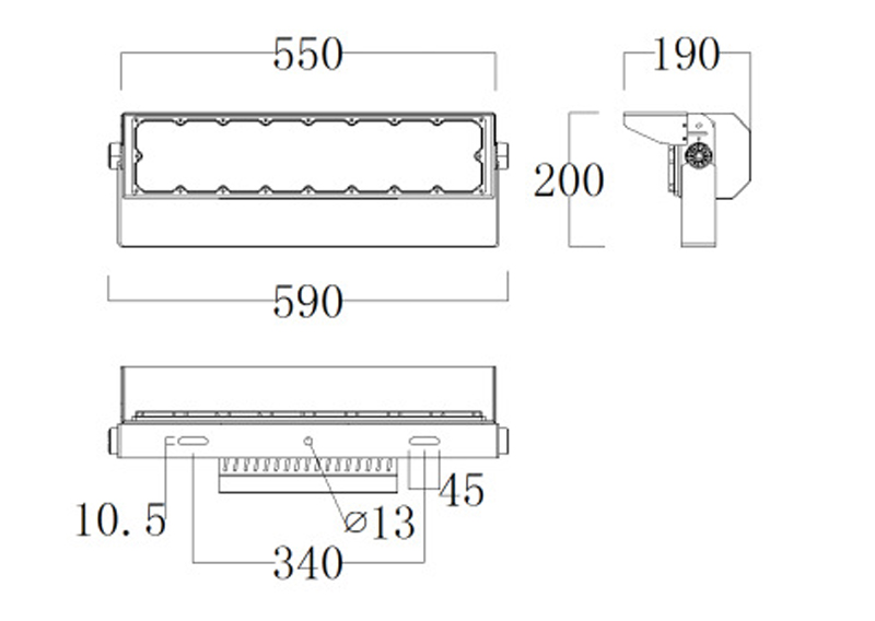 250w led flood light size