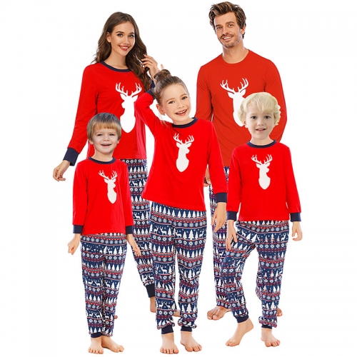 Matching Family Christmas Pajamas Deer And Christmas Trees Pattern